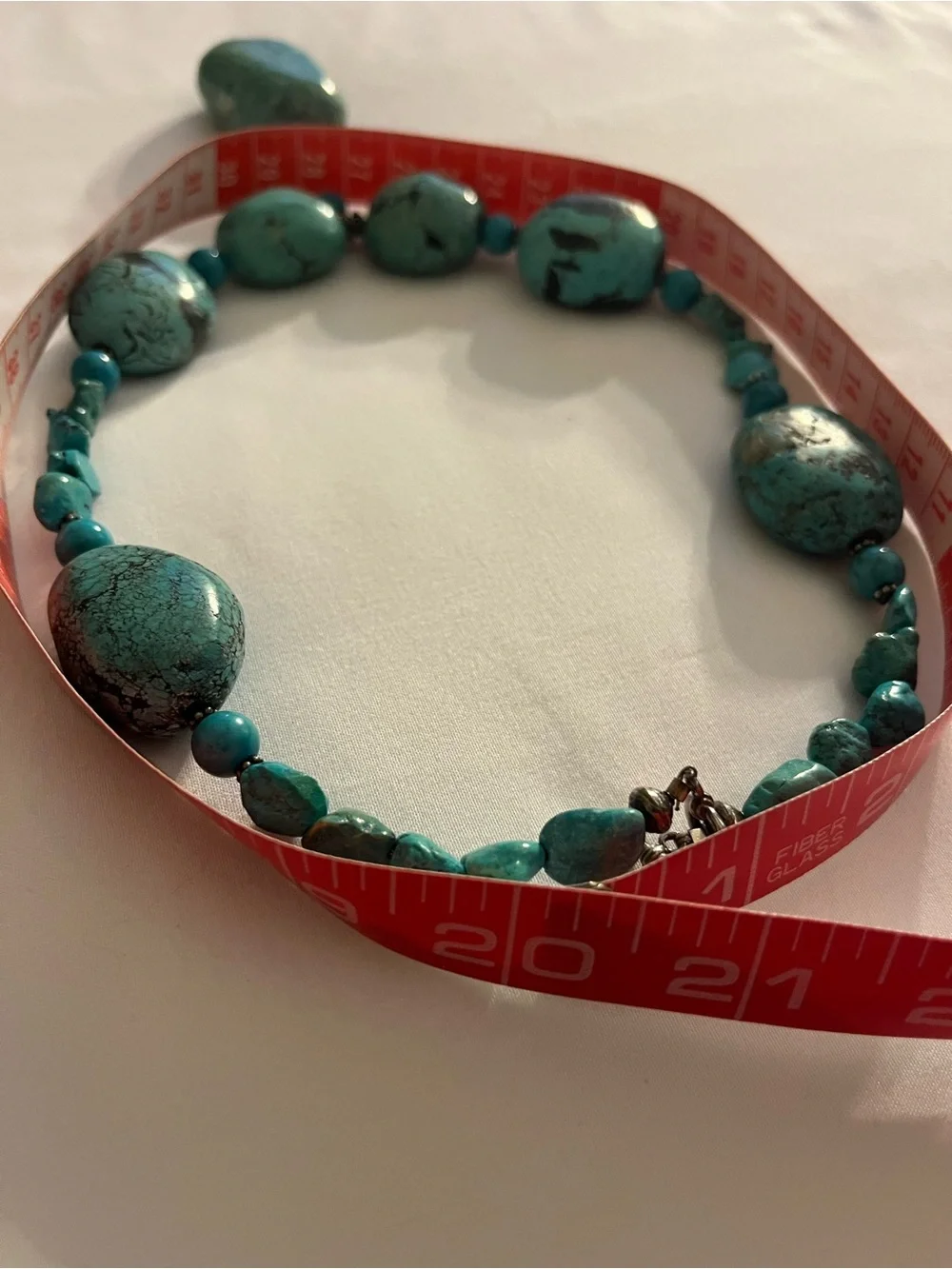 Vintage Turquoise Beaded Necklace with Chunky Focal Stone- dark matrix veining